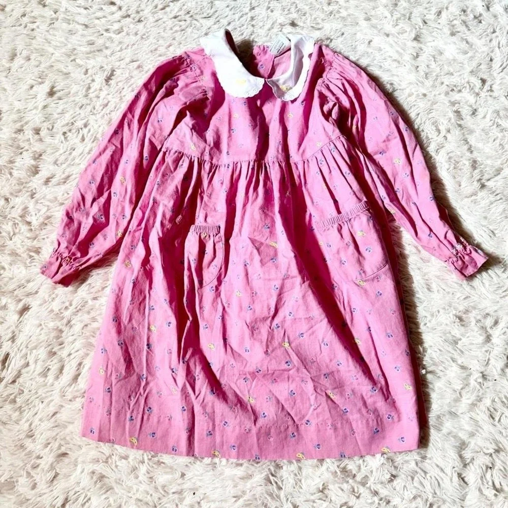 Vintage 80s Oshkosh Prairie Dainty Peter Pan Collar Dress Girls 6 Heritage Boho